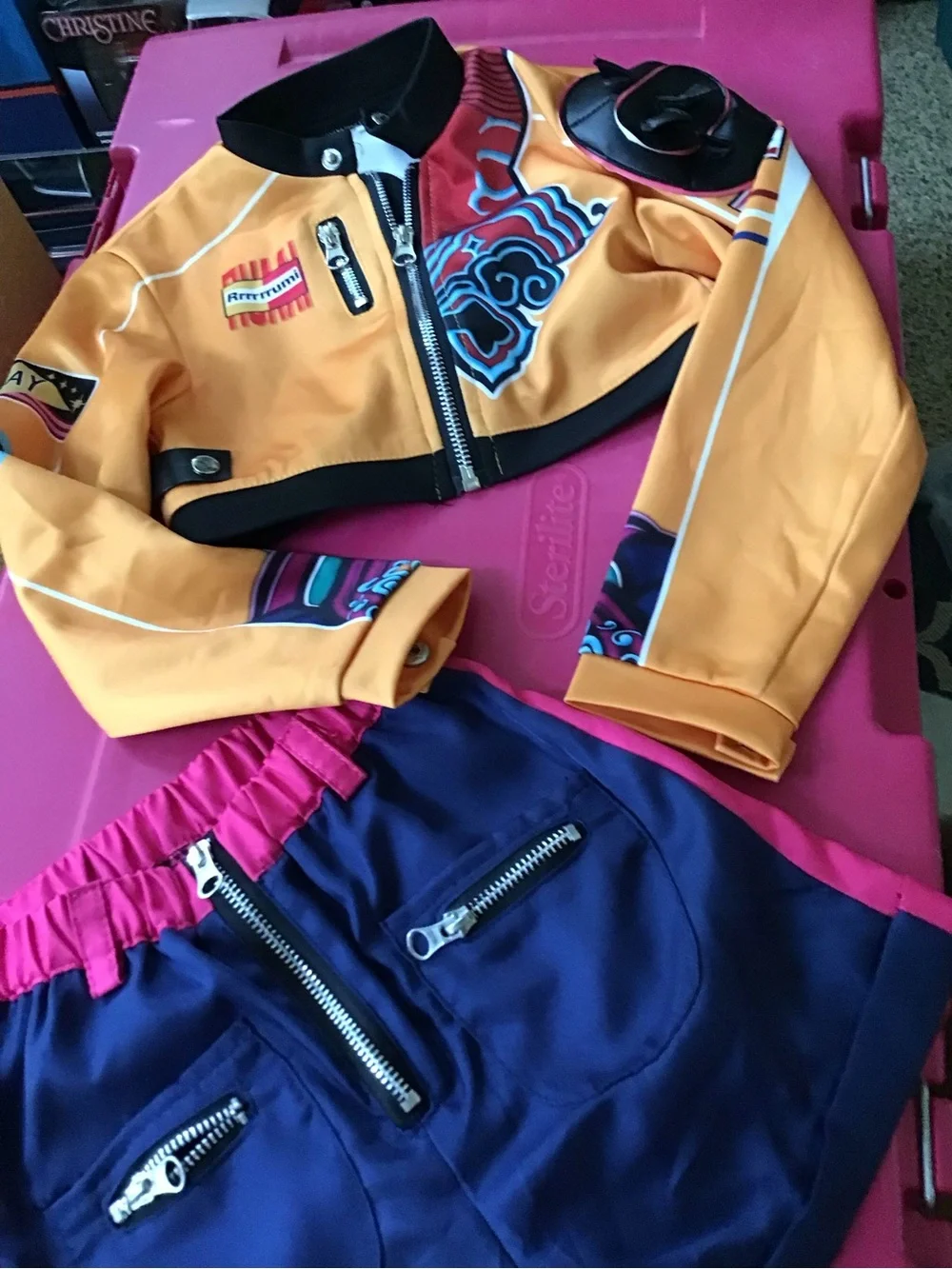 Colorful Cropped Jacket and Skirt Set - Yellow, Navy & Pink 120 5/6